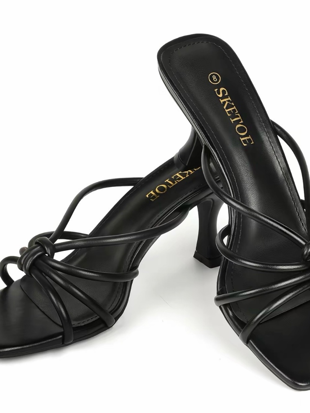 Sketoe Black Strappy Knot-Heel Sandals